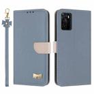 For OPPO A55s 5G Japan Metal Bow Leather Phone Case with Hand Strap(Light Blue) - 1