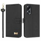 For OPPO A58 4G Global Metal Bow Leather Phone Case with Hand Strap(Black) - 1