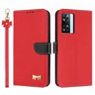 For OPPO A77 4G / A57 4G Global Metal Bow Leather Phone Case with Hand Strap(Red) - 1