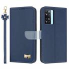 For OPPO A77 4G / A57 4G Global Metal Bow Leather Phone Case with Hand Strap(Dark Blue) - 1