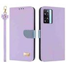 For OPPO A77 4G / A57 4G Global Metal Bow Leather Phone Case with Hand Strap(Purple) - 1