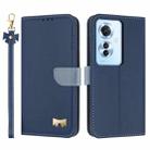 For OPPO Reno11 F / F21 Pro India Metal Bow Leather Phone Case with Hand Strap(Dark Blue) - 1