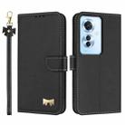 For OPPO Reno11 F / F21 Pro India Metal Bow Leather Phone Case with Hand Strap(Black) - 1