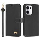For OPPO Reno13 5G Metal Bow Leather Phone Case with Hand Strap(Black) - 1
