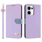 For OPPO Reno13 5G Metal Bow Leather Phone Case with Hand Strap(Purple) - 1