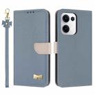For OPPO Reno13 5G Metal Bow Leather Phone Case with Hand Strap(Light Blue) - 1