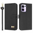 For OPPO Reno13 F Global Metal Bow Leather Phone Case with Hand Strap(Black) - 1