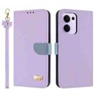 For OPPO Reno13 F Global Metal Bow Leather Phone Case with Hand Strap(Purple) - 1