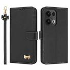 For OPPO Reno13 Pro 5G Metal Bow Leather Phone Case with Hand Strap(Black) - 1