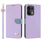 For OPPO Reno13 Pro 5G Metal Bow Leather Phone Case with Hand Strap(Purple) - 1