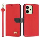 For OPPO Reno14 5G Metal Bow Leather Phone Case with Hand Strap(Red) - 1