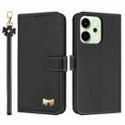 For OPPO Reno14 5G Metal Bow Leather Phone Case with Hand Strap(Black) - 1