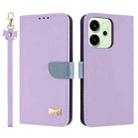 For OPPO Reno14 5G Metal Bow Leather Phone Case with Hand Strap(Purple) - 1
