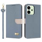 For OPPO Reno14 Pro 5G Metal Bow Leather Phone Case with Hand Strap(Light Blue) - 1