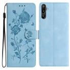 For Samsung Galaxy F16 Rose Flower Embossing Pattern Leather Phone Case(Sky Blue) - 1