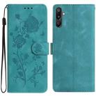 For Samsung Galaxy F16 Rose Flower Embossing Pattern Leather Phone Case(Green) - 1