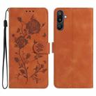 For Samsung Galaxy F16 Rose Flower Embossing Pattern Leather Phone Case(Brown) - 1