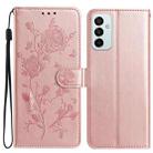 For Samsung Galaxy M23 Rose Flower Embossing Pattern Leather Phone Case(Rose Gold) - 1