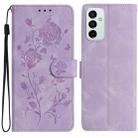 For Samsung Galaxy M23 Rose Flower Embossing Pattern Leather Phone Case(Light Purple) - 1