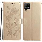 For Samsung Galaxy M32 Rose Flower Embossing Pattern Leather Phone Case(Gold) - 1