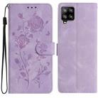 For Samsung Galaxy M32 Rose Flower Embossing Pattern Leather Phone Case(Light Purple) - 1