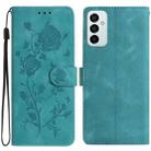 For Samsung Galaxy M52 Rose Flower Embossing Pattern Leather Phone Case(Green) - 1