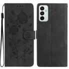 For Samsung Galaxy M52 Rose Flower Embossing Pattern Leather Phone Case(Black) - 1
