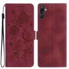 For Samsung Galaxy F06 Rose Flower Embossing Pattern Leather Phone Case(Red) - 1
