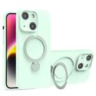 For iPhone 14 Liquid Silicone MagSafe Holder Phone Case(Mint Green) - 1