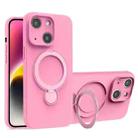 For iPhone 14 Liquid Silicone MagSafe Holder Phone Case(Rose Pink) - 1