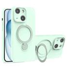 For iPhone 15 Liquid Silicone MagSafe Holder Phone Case(Mint Green) - 1