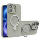 For iPhone 16 Liquid Silicone MagSafe Holder Phone Case(Titanium) - 1