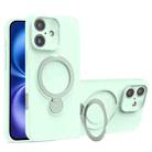 For iPhone 16 Liquid Silicone MagSafe Holder Phone Case(Mint Green) - 1