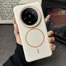 For Xiaomi 14 Ultra Thin Circle MagSafe Litchi Grain TPU Phone Case(White Orange) - 2