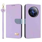 For Realme 12+ 5G / 12 4G / P1 Metal Bow Leather Phone Case with Hand Strap(Purple) - 1