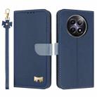 For Realme 13 5G / 12 5G / C65 5G Metal Bow Leather Phone Case with Hand Strap(Dark Blue) - 1