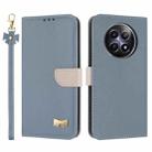 For Realme 13 5G / 12 5G / C65 5G Metal Bow Leather Phone Case with Hand Strap(Light Blue) - 1