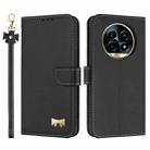 For Realme 13 Pro 5G / 13 Pro+ 5G Metal Bow Leather Phone Case with Hand Strap(Black) - 1