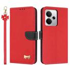 For Realme 14 5G / P3 5G Metal Bow Leather Phone Case with Hand Strap(Red) - 1