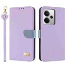 For Realme 14 5G / P3 5G Metal Bow Leather Phone Case with Hand Strap(Purple) - 1