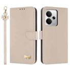 For Realme 14 5G / P3 5G Metal Bow Leather Phone Case with Hand Strap(Apricot) - 1