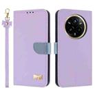 For Realme 14 Pro 5G India Metal Bow Leather Phone Case with Hand Strap(Purple) - 1