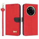 For Realme 14 Pro+ 5G Metal Bow Leather Phone Case with Hand Strap(Red) - 1
