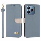 For Realme C63 4G Global / C61 Metal Bow Leather Phone Case with Hand Strap(Light Blue) - 1