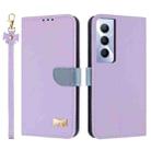 For Realme C65 4G Global Metal Bow Leather Phone Case with Hand Strap(Purple) - 1