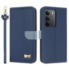 For Realme C75 4G Global / P3x Metal Bow Leather Phone Case with Hand Strap(Dark Blue) - 1