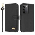 For Realme C75 4G Global / P3x Metal Bow Leather Phone Case with Hand Strap(Black) - 1