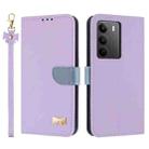 For Realme C75 4G Global / P3x Metal Bow Leather Phone Case with Hand Strap(Purple) - 1