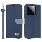 For Realme GT7 5G Metal Bow Leather Phone Case with Hand Strap(Dark Blue) - 1