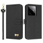 For Realme GT7 5G Metal Bow Leather Phone Case with Hand Strap(Black) - 1